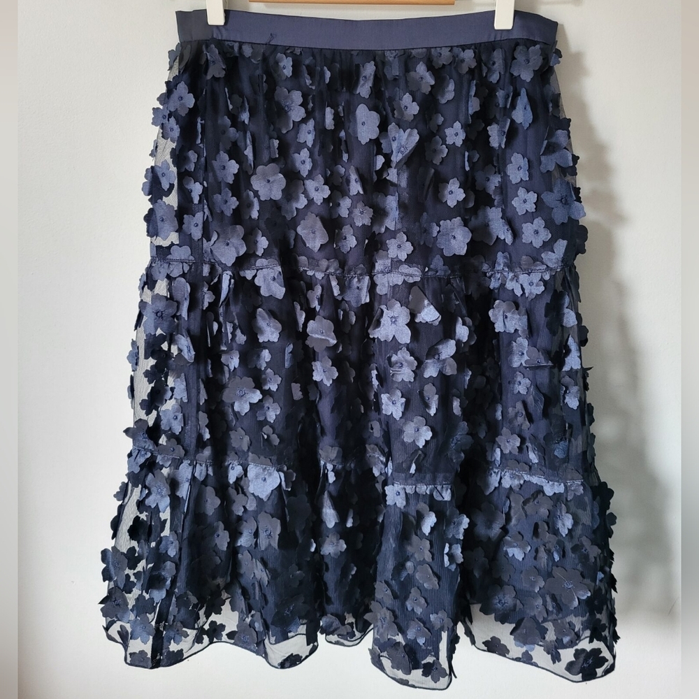 EVA FRANCO Floral Appliqué Navy Blue Skirt